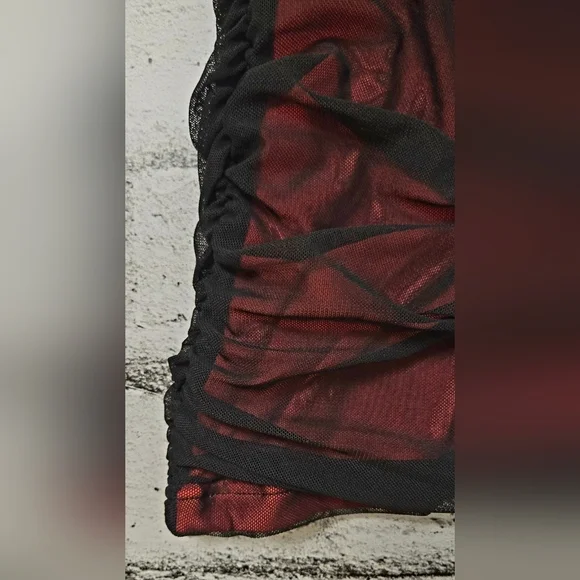 SHEIN Black Red Mesh Ruched Bodycon Mini Dress US 2 - Picture 7 of 13